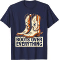 Boots Over Everything Cowgirl Design T-Shirt - Navy Blue