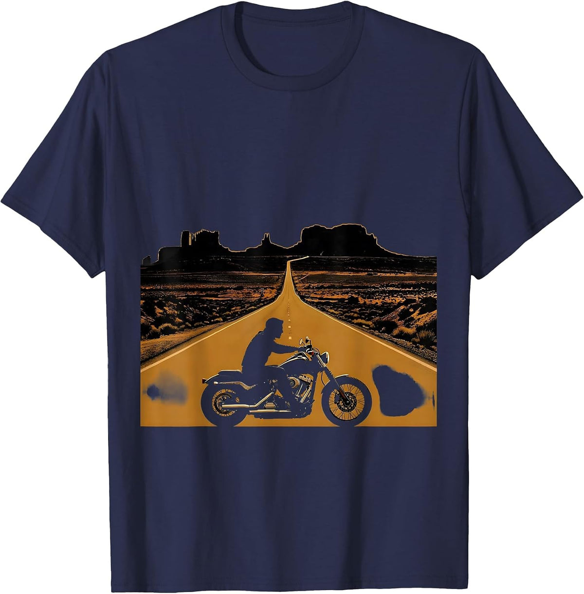 Lone Rider Desert Freedom Motorcycle Graphic T-Shirt - Navy Blue