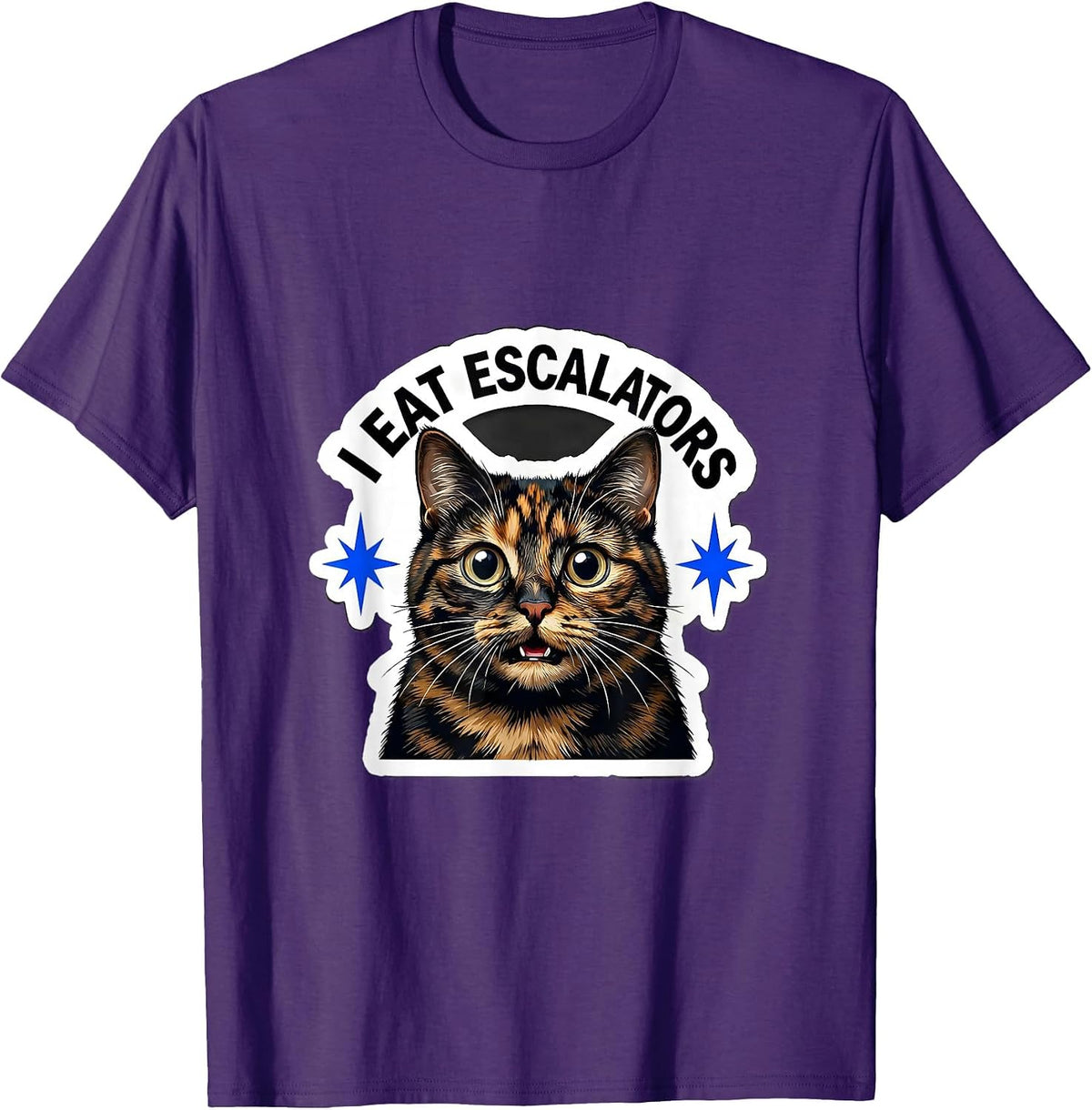 Men's I Eat Escalators Funny Cat Meme Bootleg Graphic T-Shirt - Purple