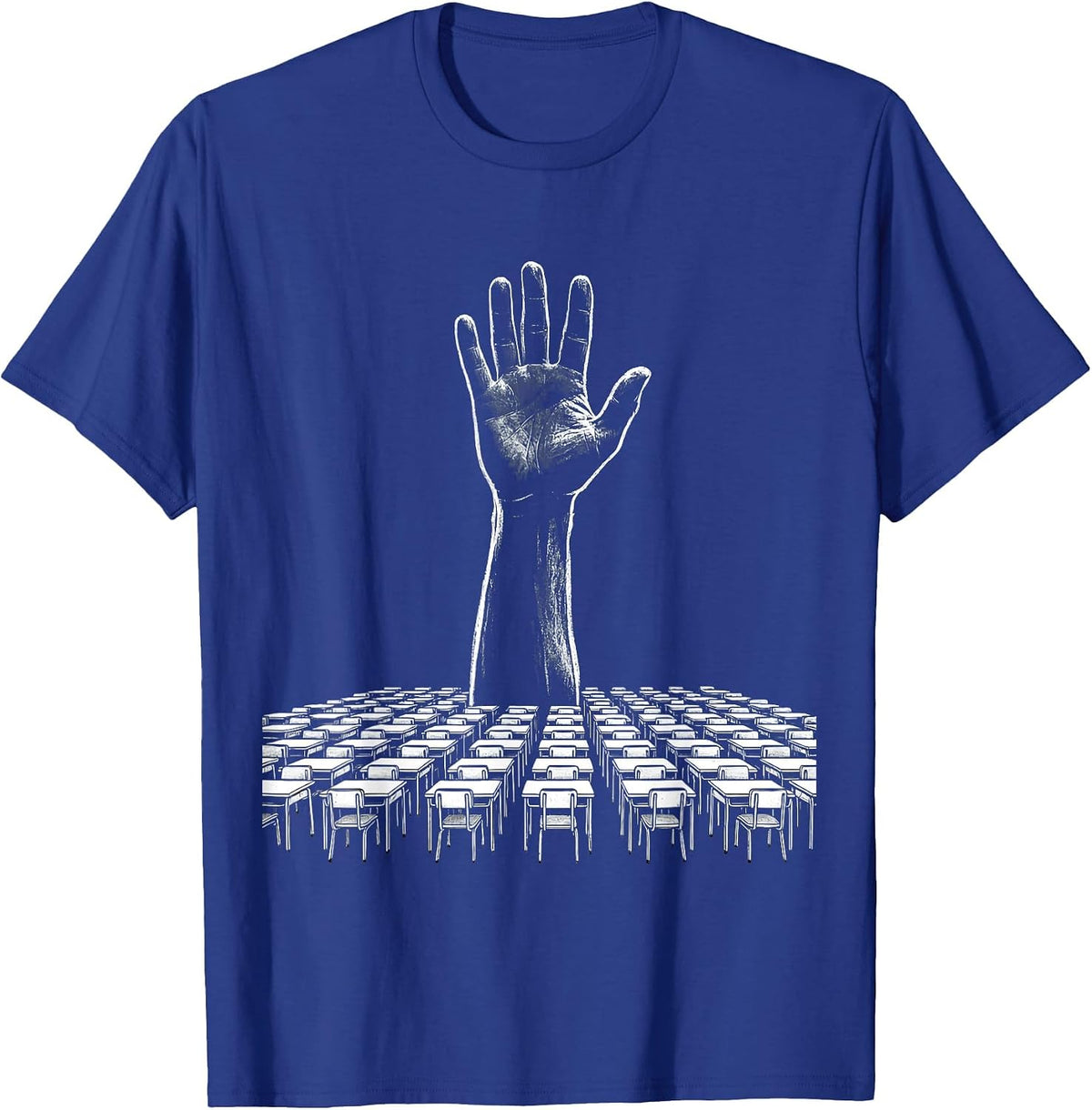 Middle School Teacher Hand Raise Classroom Graphic T-Shirt - Royal Blue