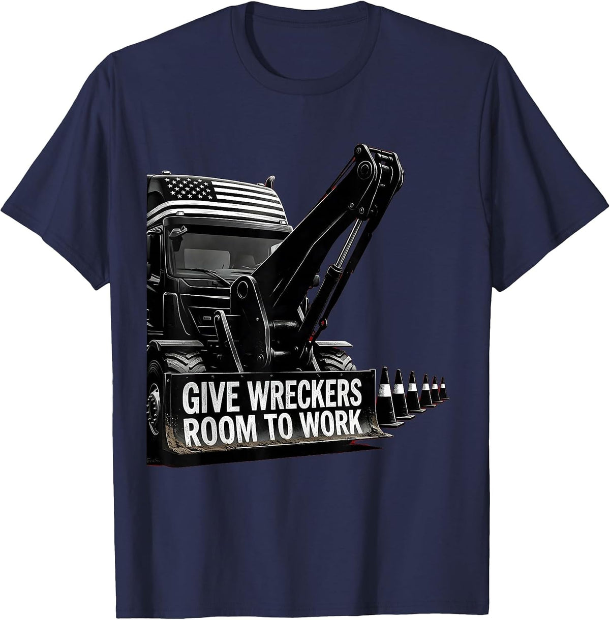 Give Wreckers Room To Work Patriotic Semi Truck Driver T-Shirt - Navy Blue