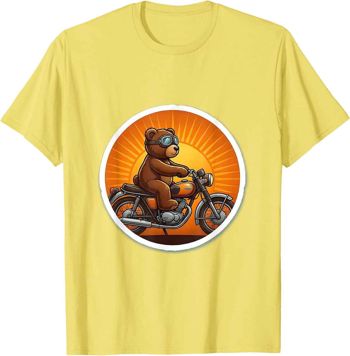 Men's Teddy Bear Riding Vintage Motorcycle at Sunset T-Shirt - Lemon Yellow