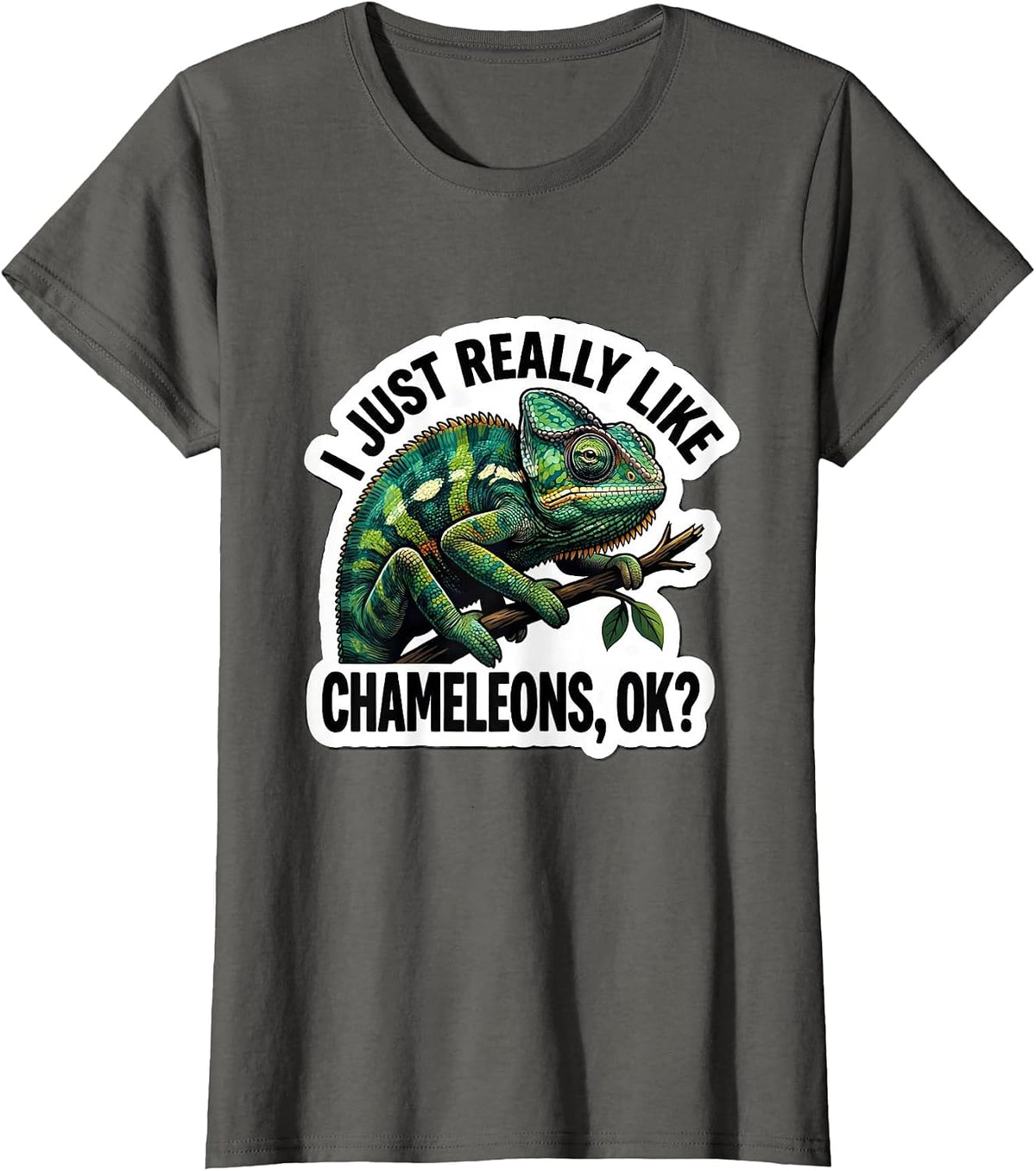 Women's I Just Really Like Chameleons, OK? Funny Chameleon Lover T-Shirt - Asphalt Grey