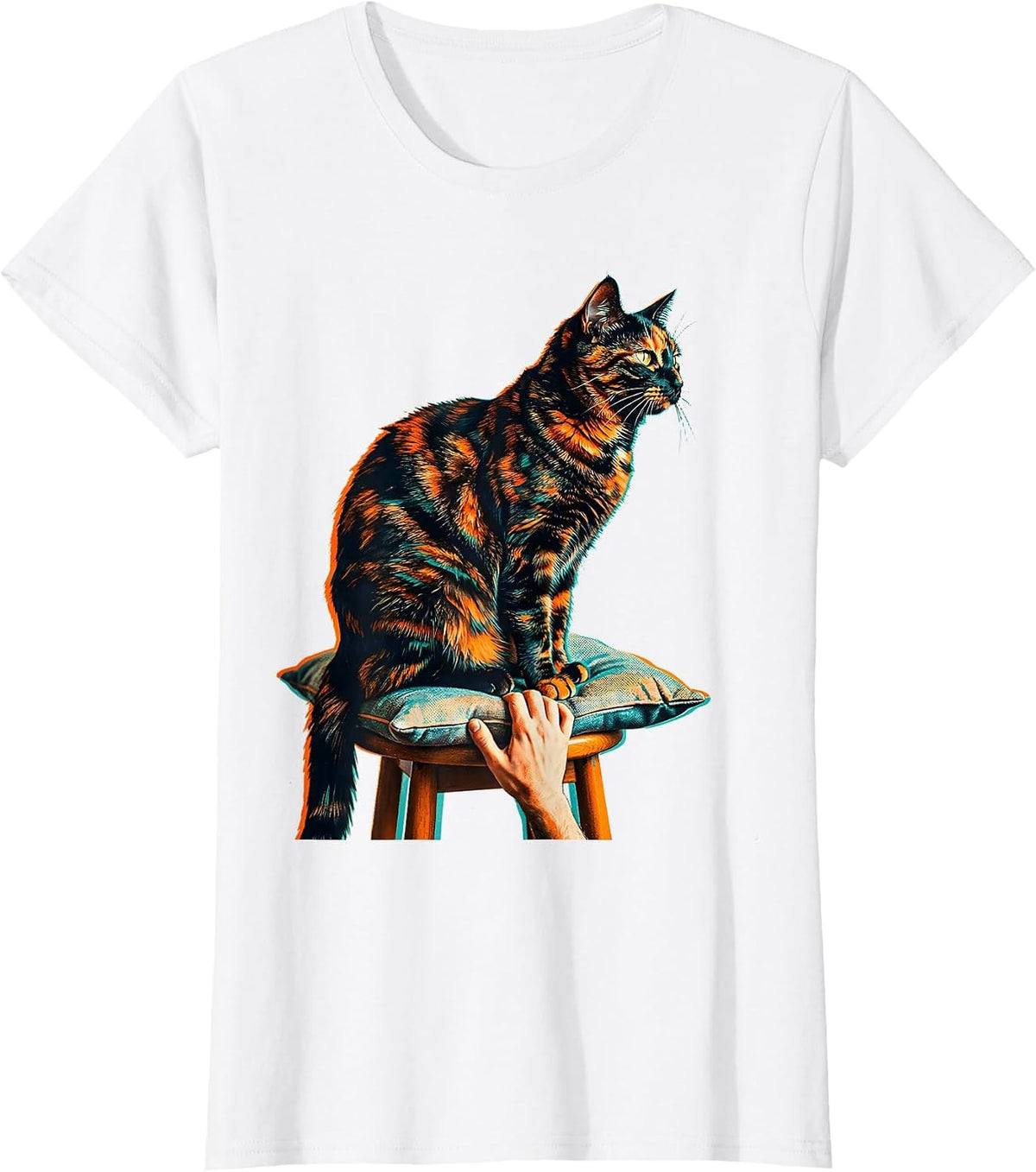 Women's Tortie Cat Lover Risograph Tortoiseshell Cat Owner T-Shirt - White