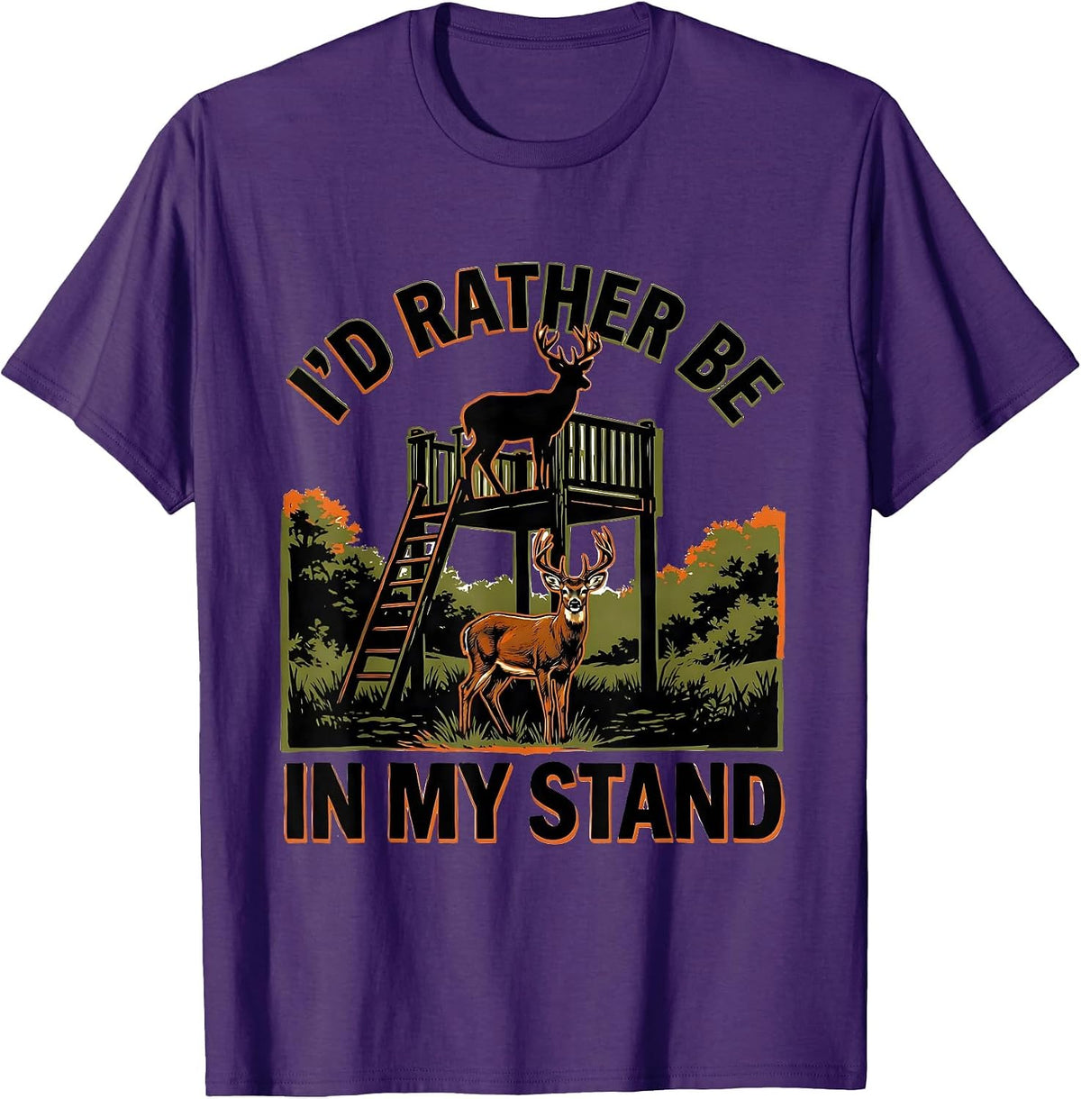 Men's I'd Rather Be In My Stand Camo Deer Hunting Dad Gift T-Shirt - Purple