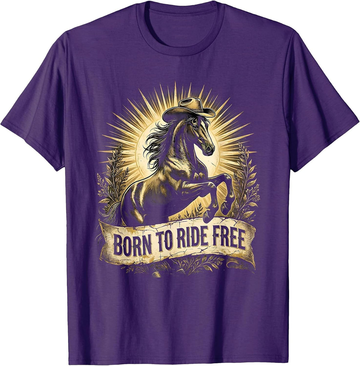 Born to Ride Free Rodeo Graphic Design T-Shirt - Purple