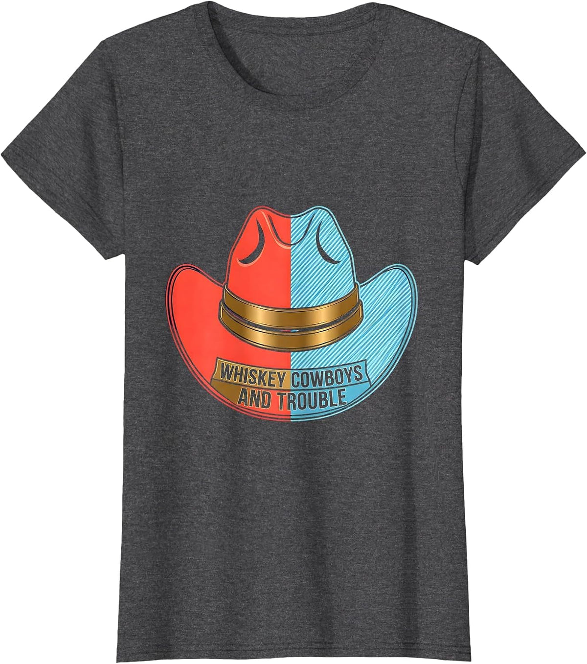 Women's Whiskey Cowboys and Trouble Western Design T-Shirt - Dark Heather Grey
