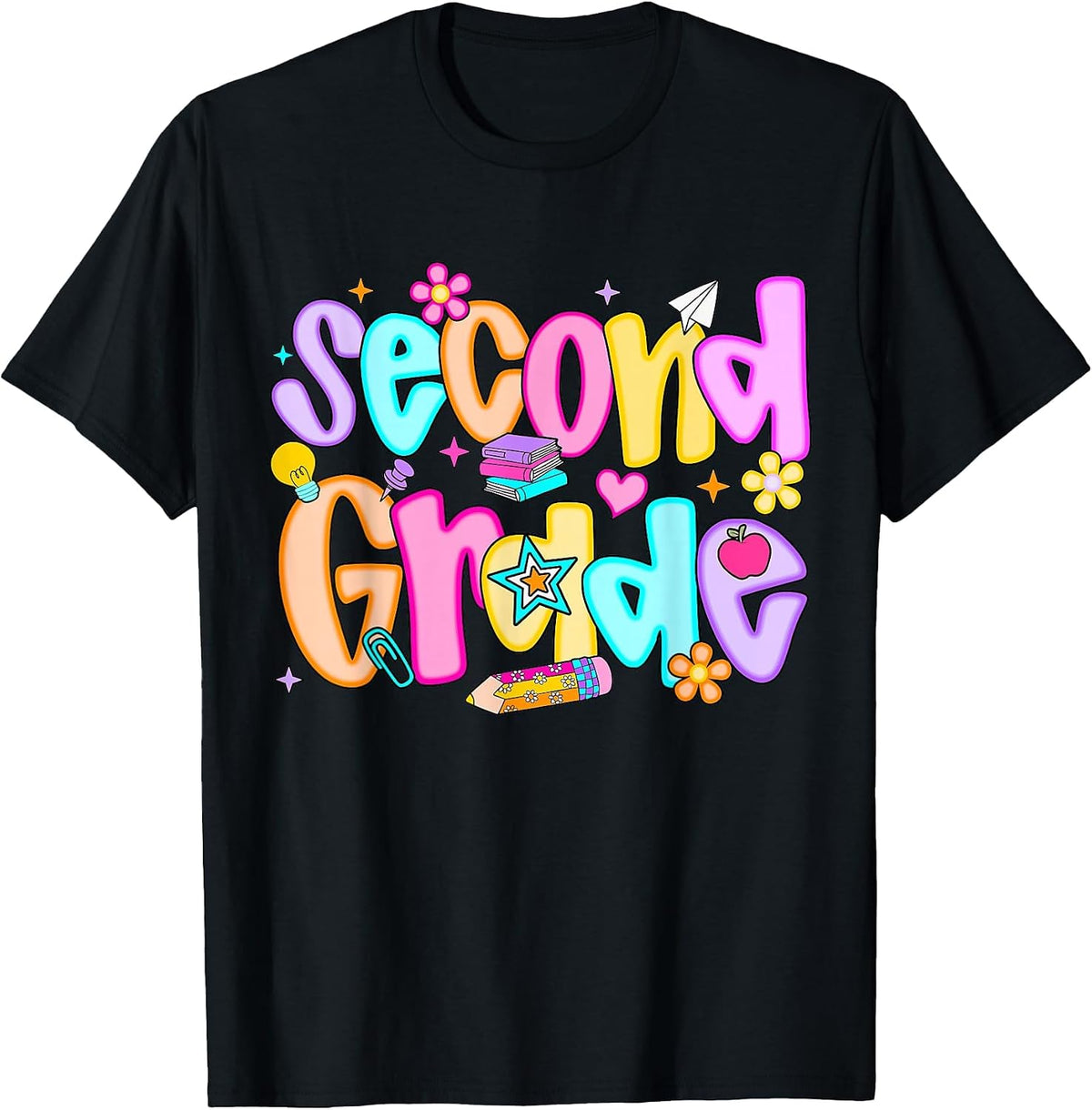 Preppy Second Grade Back to School 2nd Grade Teachers Girls T-Shirt - Black