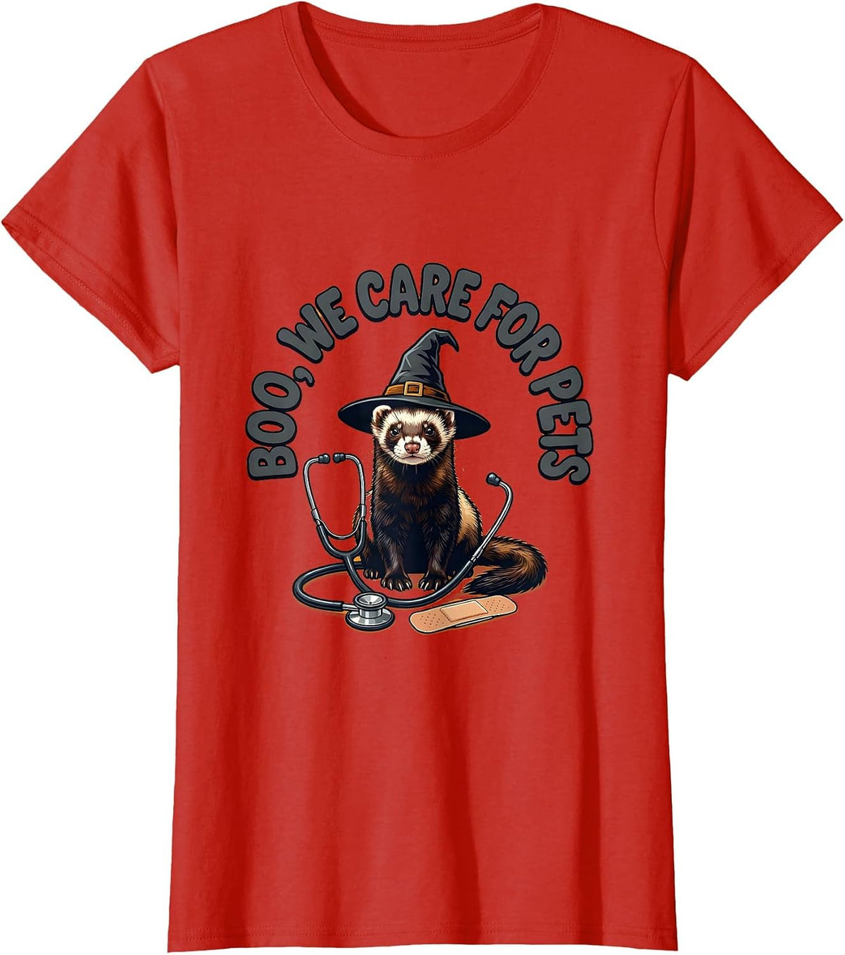 Women's Boo We Care For Pets Funny Vet Tech Veterinary Halloween T-Shirt - Red