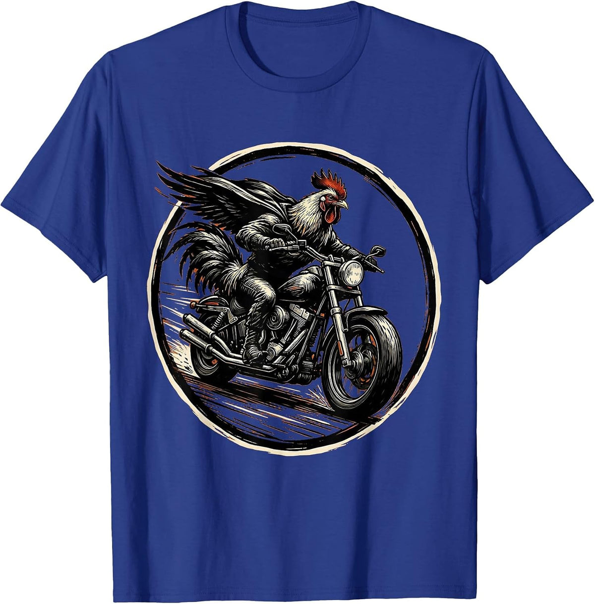 Chicken Riding Motorcycle Full Speed Biker T-Shirt - Royal Blue