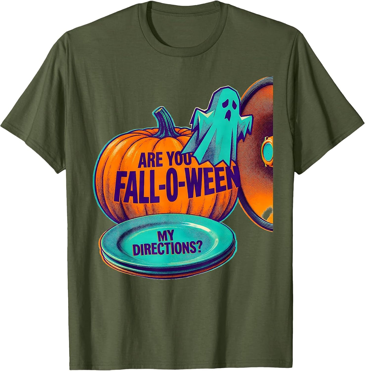 Are You Fall-O-Ween My Directions Risograph Teacher T-Shirt - Olive Green