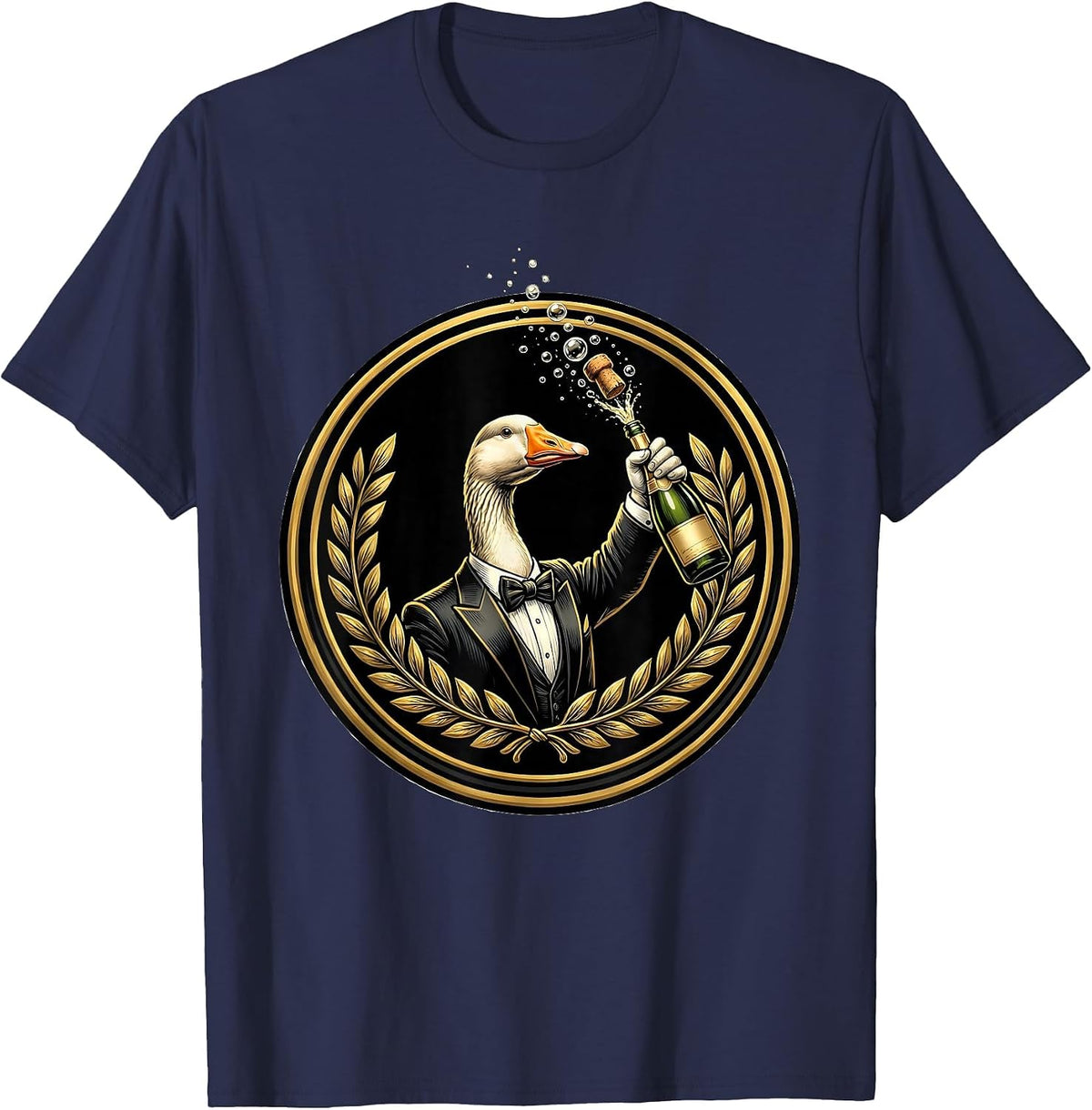 Silly Goose Tuxedo Champagne Celebration T-Shirt - Navy Blue
