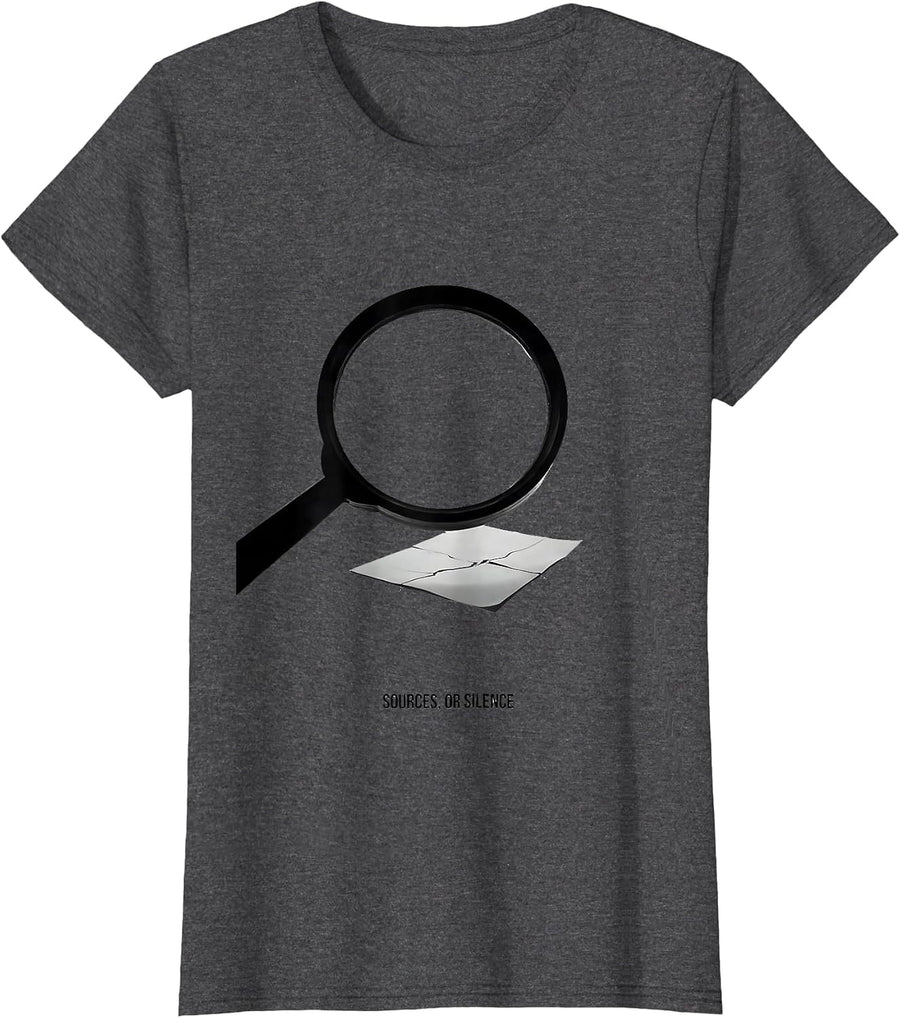 Women's Sources Or Silence Funny History Teacher Classroom Humor T-Shirt - Dark Heather Grey