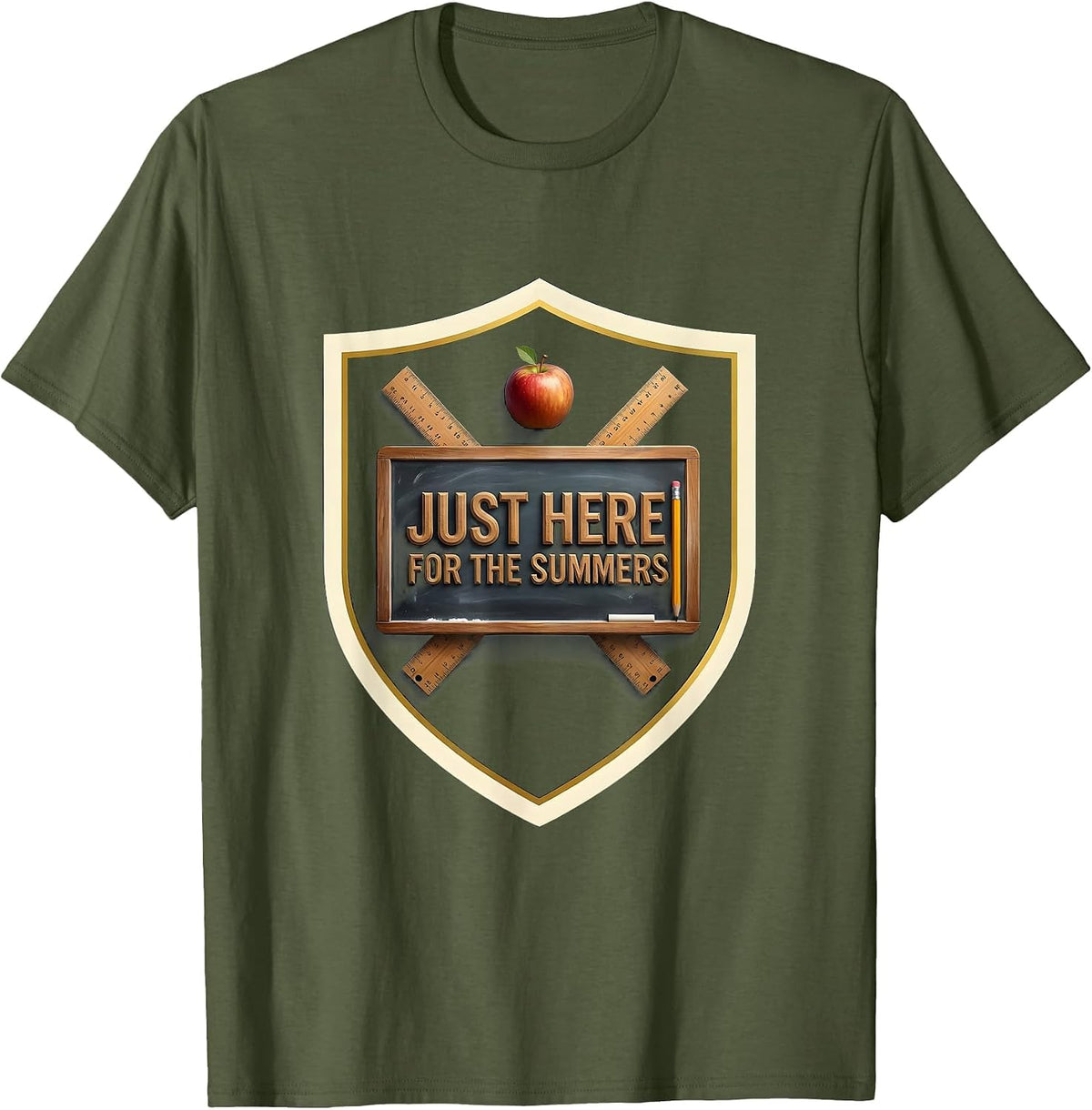 Just Here For The Summers Middle School Teacher T-Shirt - Olive Green
