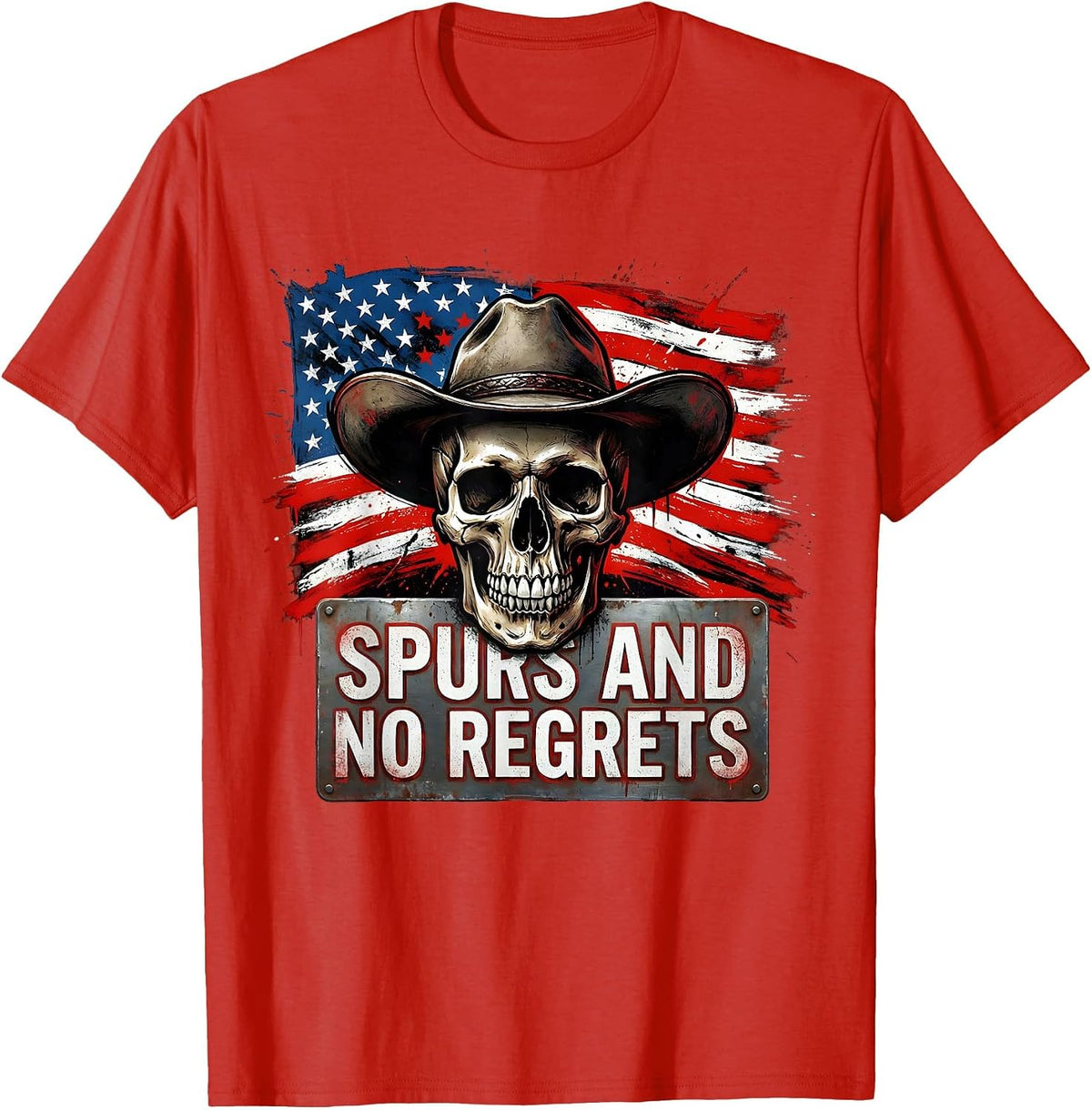 Men's Spurs and No Regrets Western Cowboy Design T-Shirt - Red