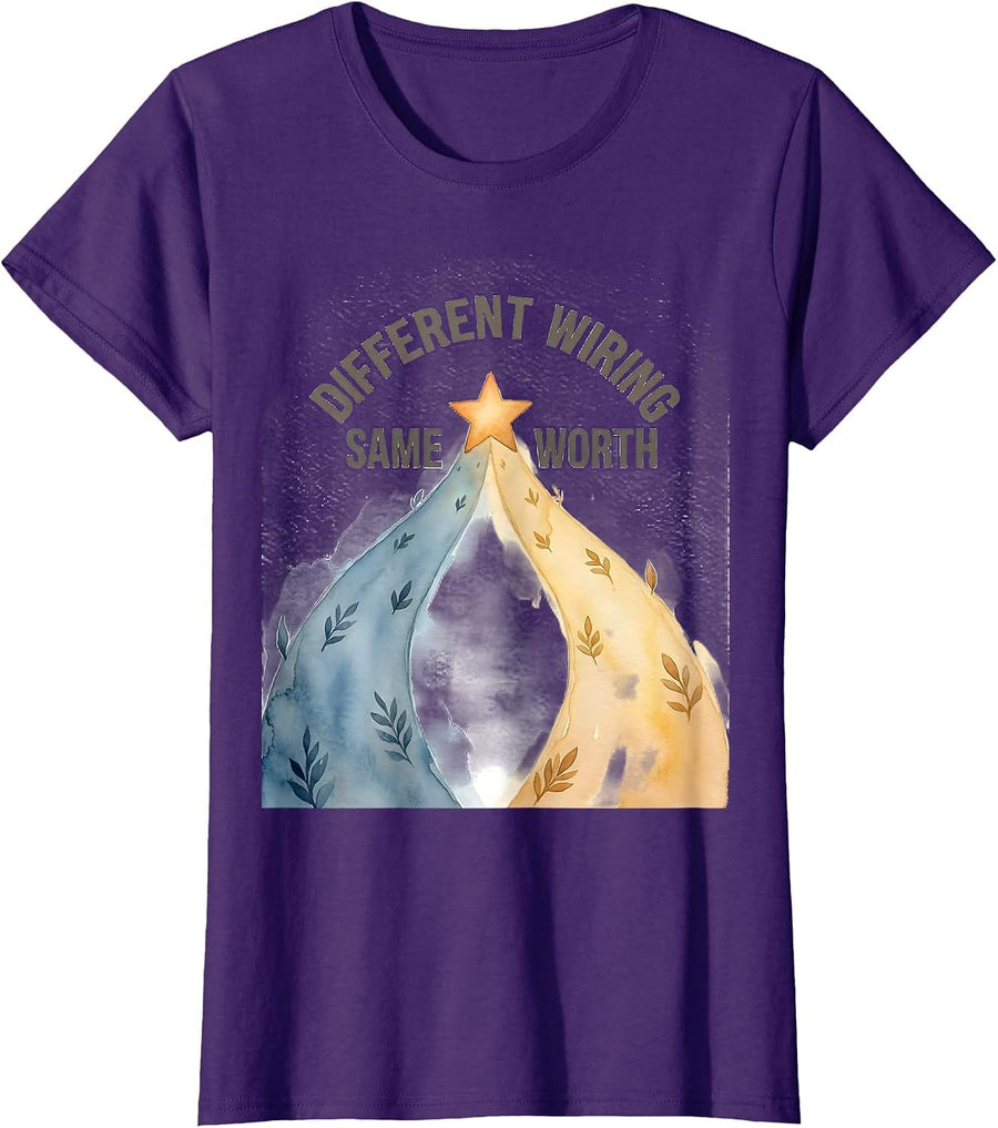 Women's Different Wiring, Same Worth Funny Neurodivergent Autism T-Shirt - Purple