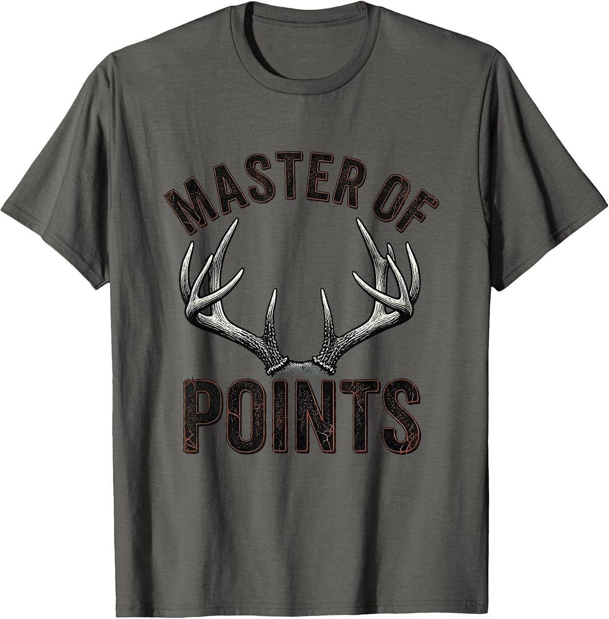 Men's Master Of Points Distressed Deer Hunting Humor Hunter Dad T-Shirt - Asphalt Grey