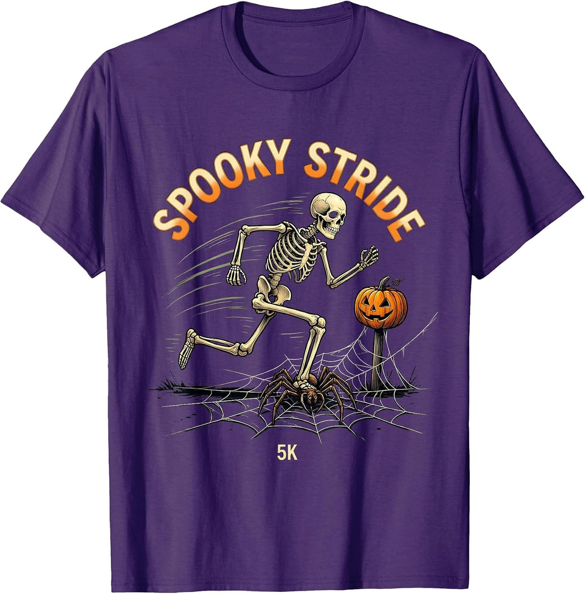 Men's Spooky Stride 5K Funny Skeleton Halloween Run Costume T-Shirt - Purple