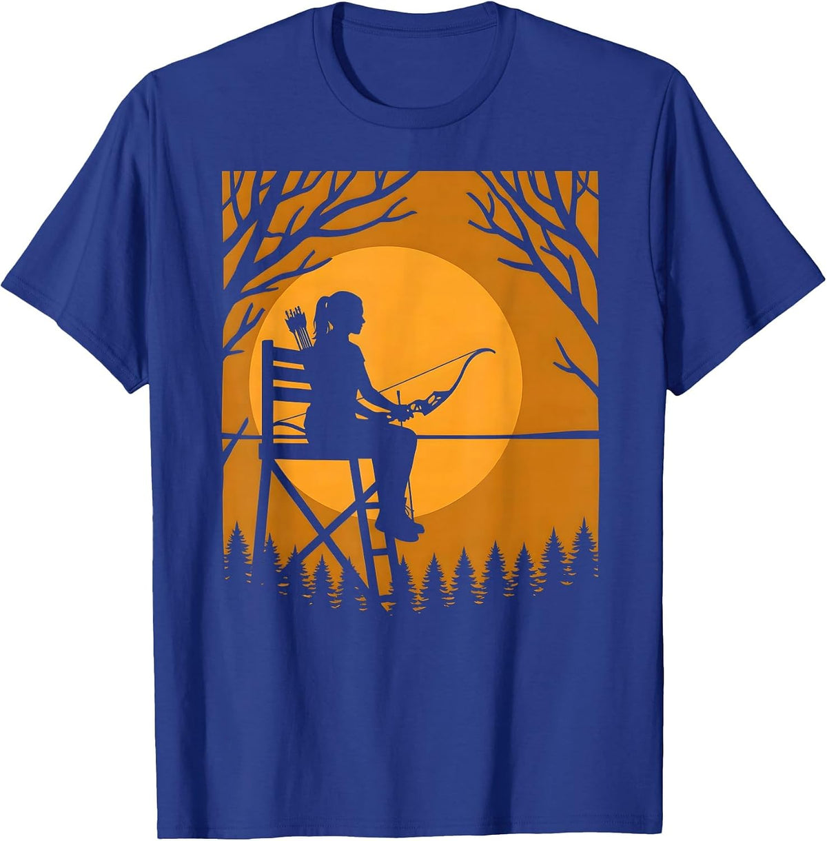 Camo Deer Stand Sunrise Hunting Graphic T-Shirt - Royal Blue