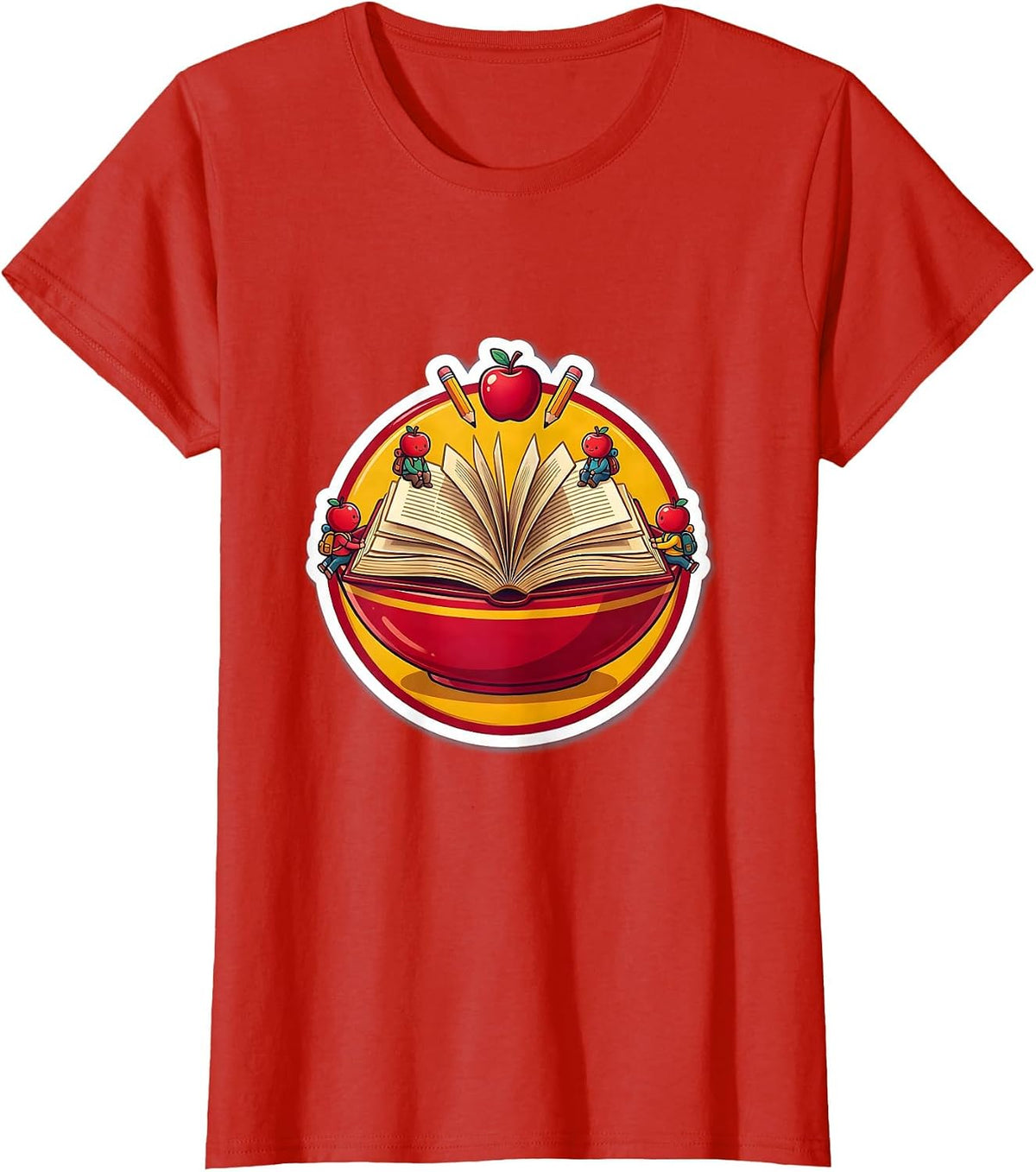 Women's 2nd Grade Teacher Tiny Students Open Book Design T-Shirt - Red