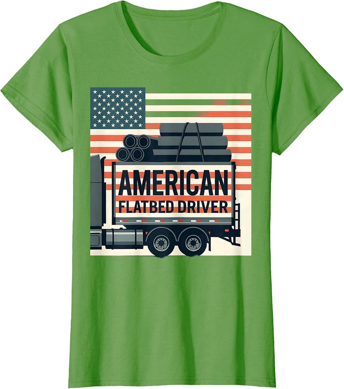 Women's American Flatbed Driver Patriotic Semi Truck Driver Gift T-Shirt - Grass Green