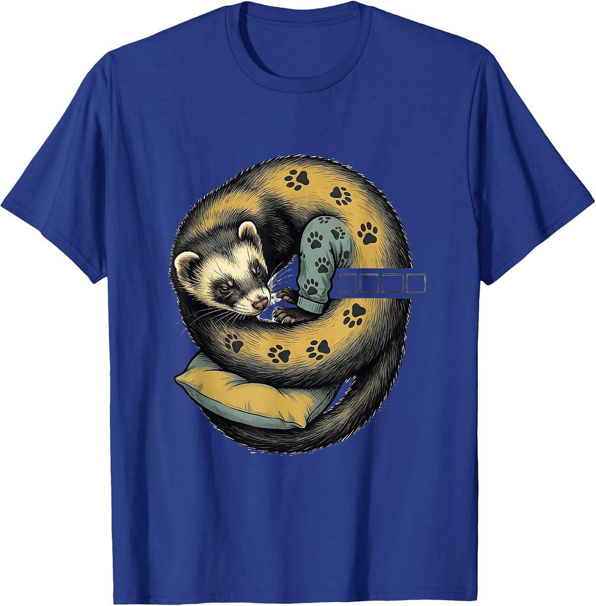 Men's Sleepy Ferret Midcentury Modern Cozy Pet Portrait T-Shirt - Royal Blue