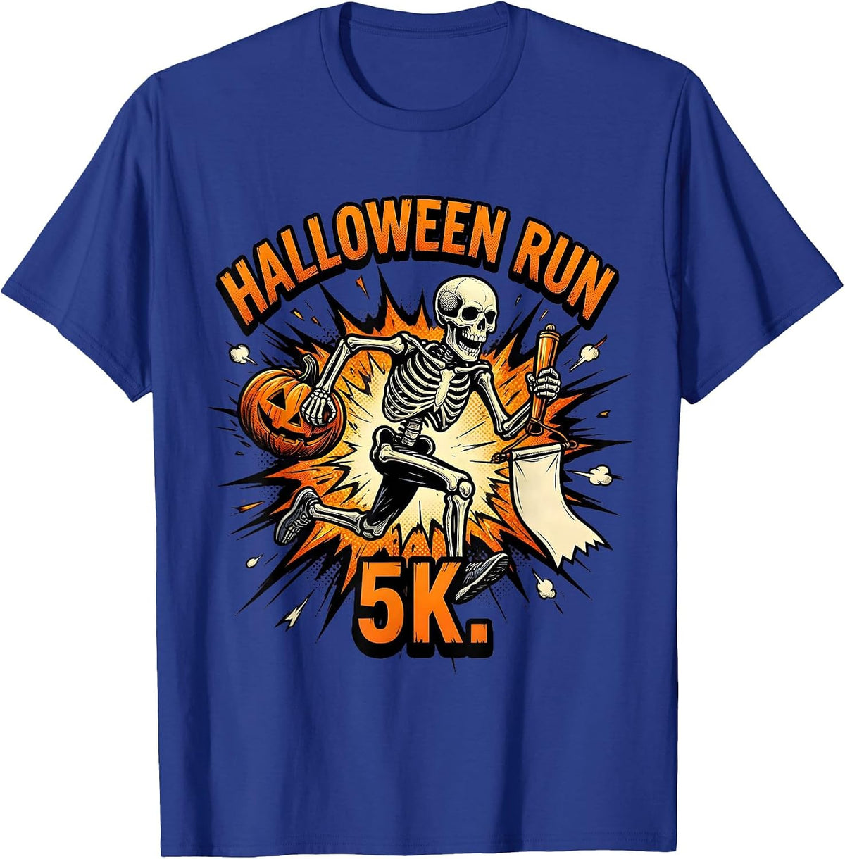 Halloween Run 5K Comic Book Skeleton Runner Funny Matching T-Shirt - Royal Blue