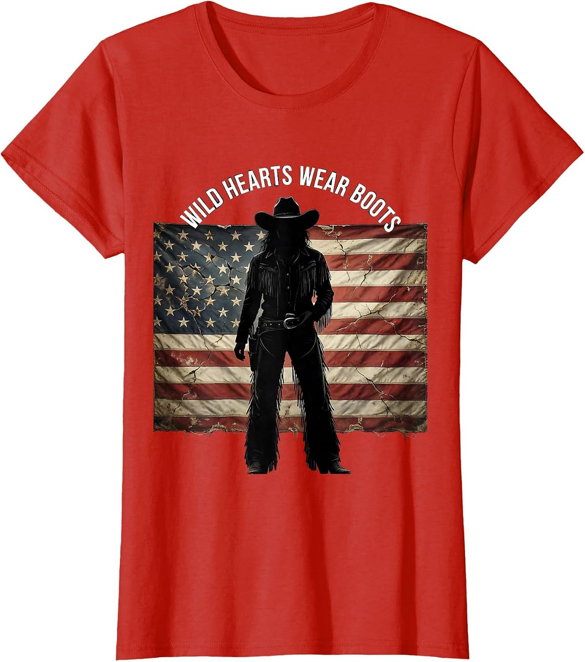 Wild Hearts Wear Boots Denim Cowgirl Design T-Shirt - Red