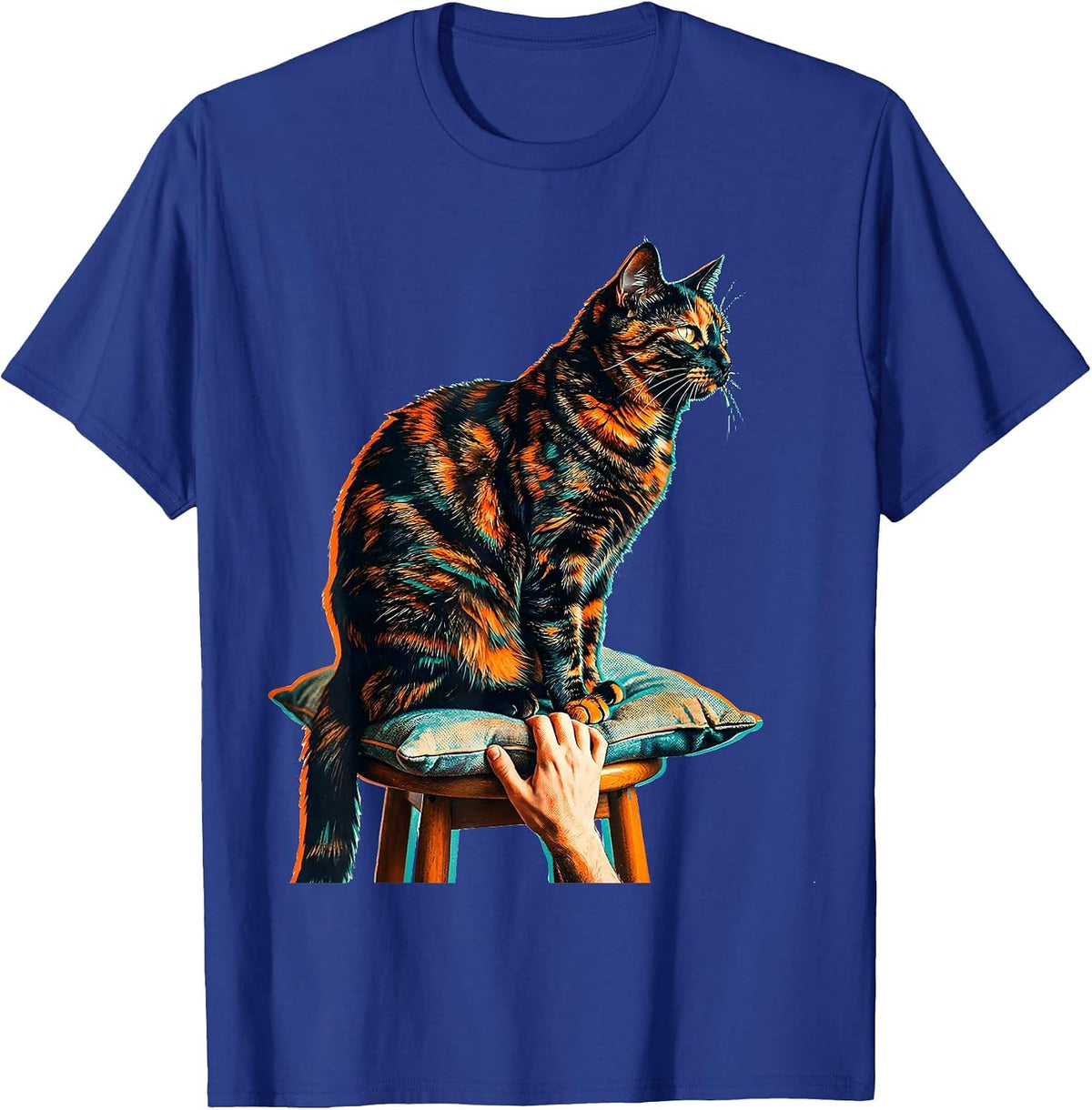 Men's Tortie Cat Lover Risograph Tortoiseshell Cat Owner T-Shirt - Royal Blue