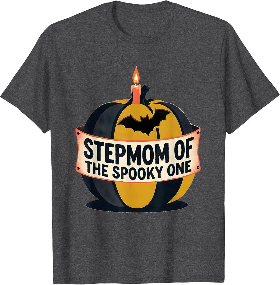 Men's Stepmom of the Spooky One Midcentury Modern Halloween Party T-Shirt - Dark Heather Grey