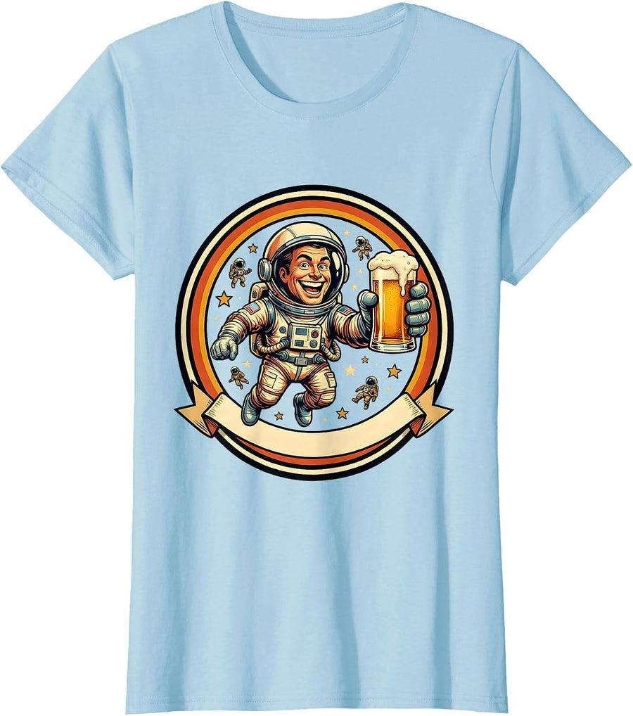 Women's Astronaut Floating With a Pint Glass Beer Design T-Shirt - Baby Blue