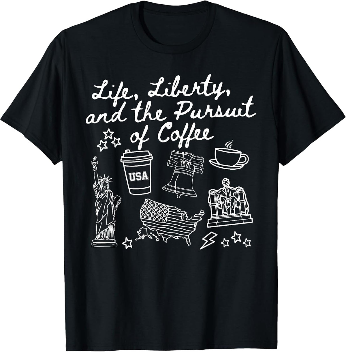 Life Liberty & Coffee Funny History Teacher Middle School T-Shirt - Black