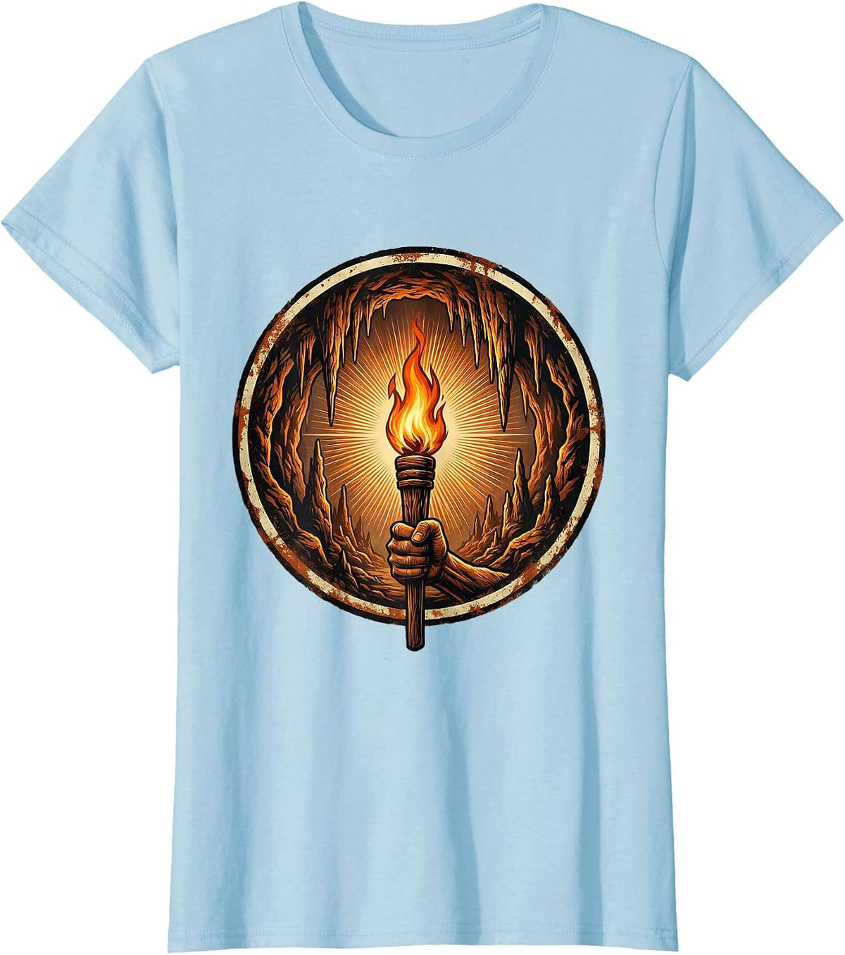 Torch Burning Bright in a Dark Cave Graphic T-Shirt - Baby Blue