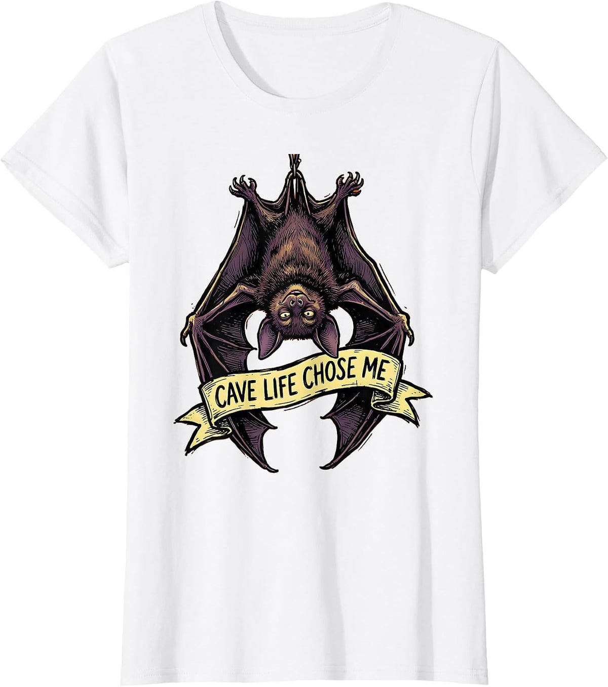 Cave Life Chose Me Bat Graphic Design T-Shirt - White