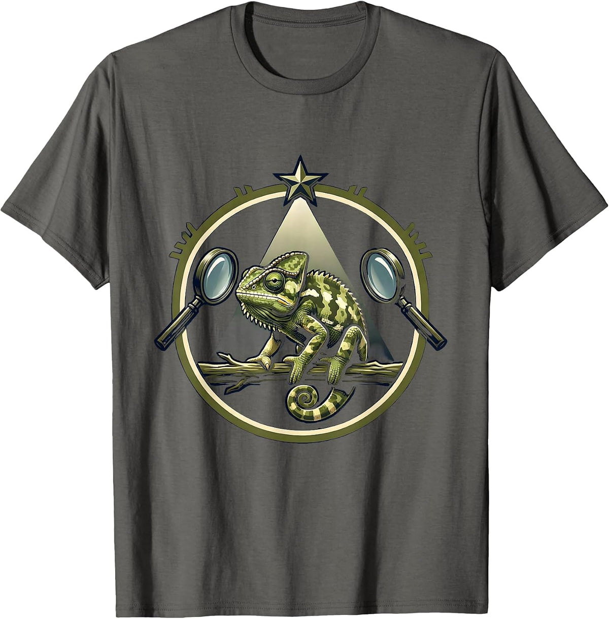 Men's Chameleon Camouflage Funny Spotted Reptile Design T-Shirt - Asphalt Grey