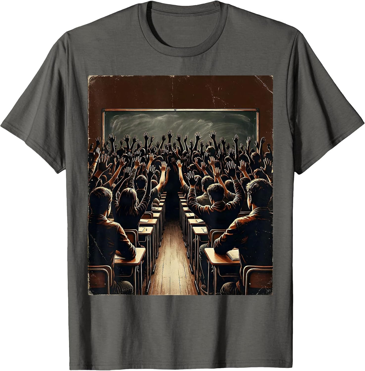 Men's Hand Raising Classroom Silhouette Teacher Design T-Shirt - Asphalt Grey