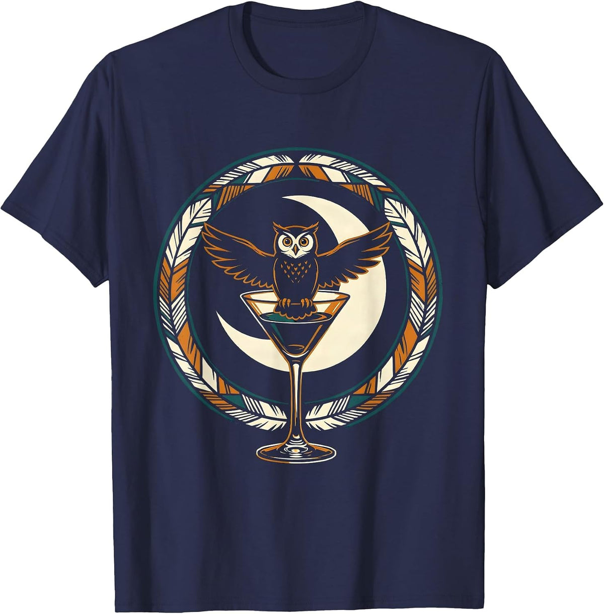 Espresso Martini Owl Midnight Cocktail Graphic T-Shirt - Navy Blue