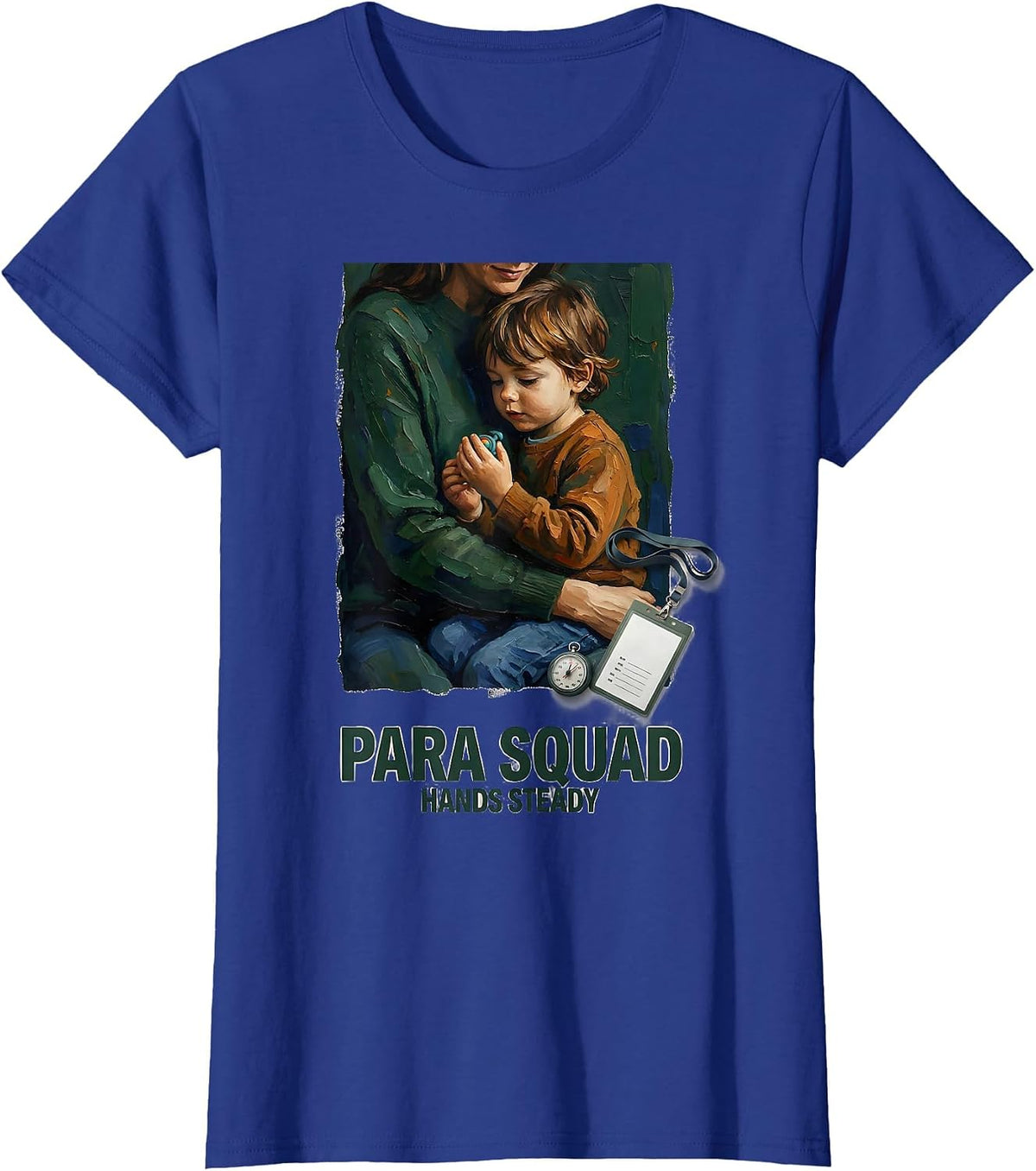 Women's Para Squad Hands Steady Paraprofessional Teacher Aide Back T-Shirt - Royal Blue