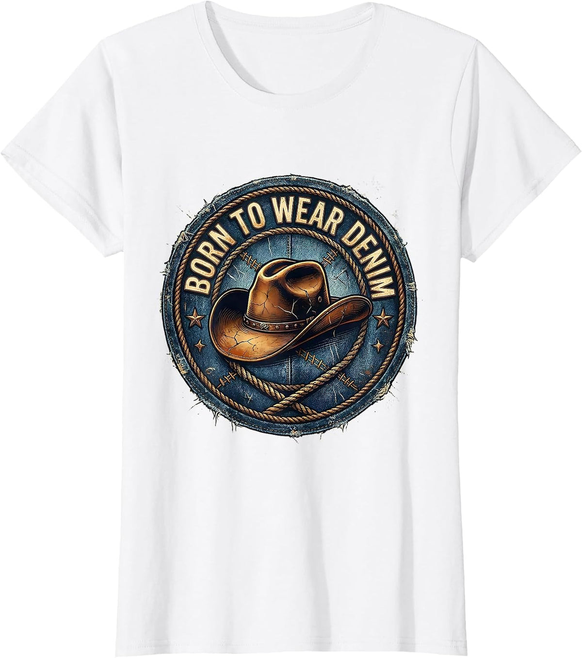 Born to Wear Denim Cowgirl Graphic Design T-Shirt - White