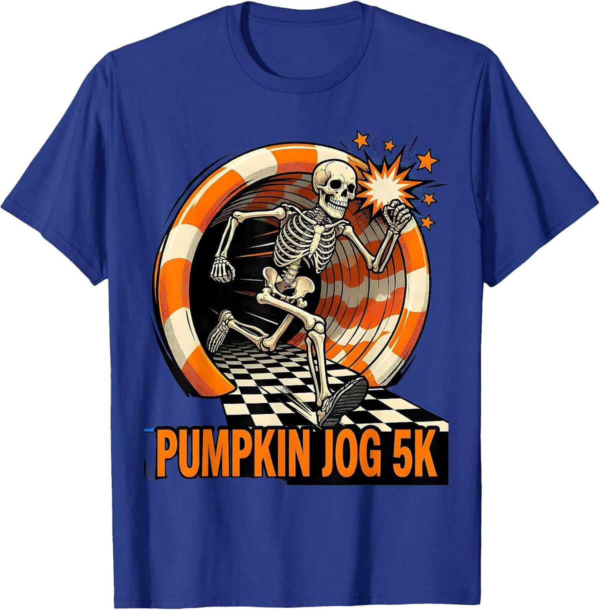 Men's Pumpkin Jog 5K Funny Running Skeleton Halloween Fun Run T-Shirt - Royal Blue