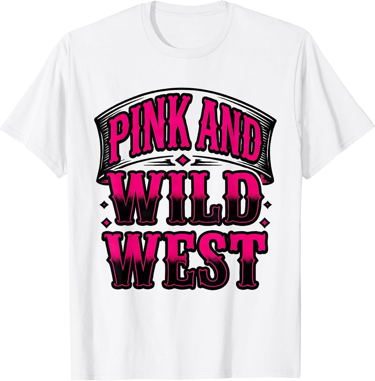 Men's Pink and Wild West Cowgirl Graphic Design T-Shirt - White