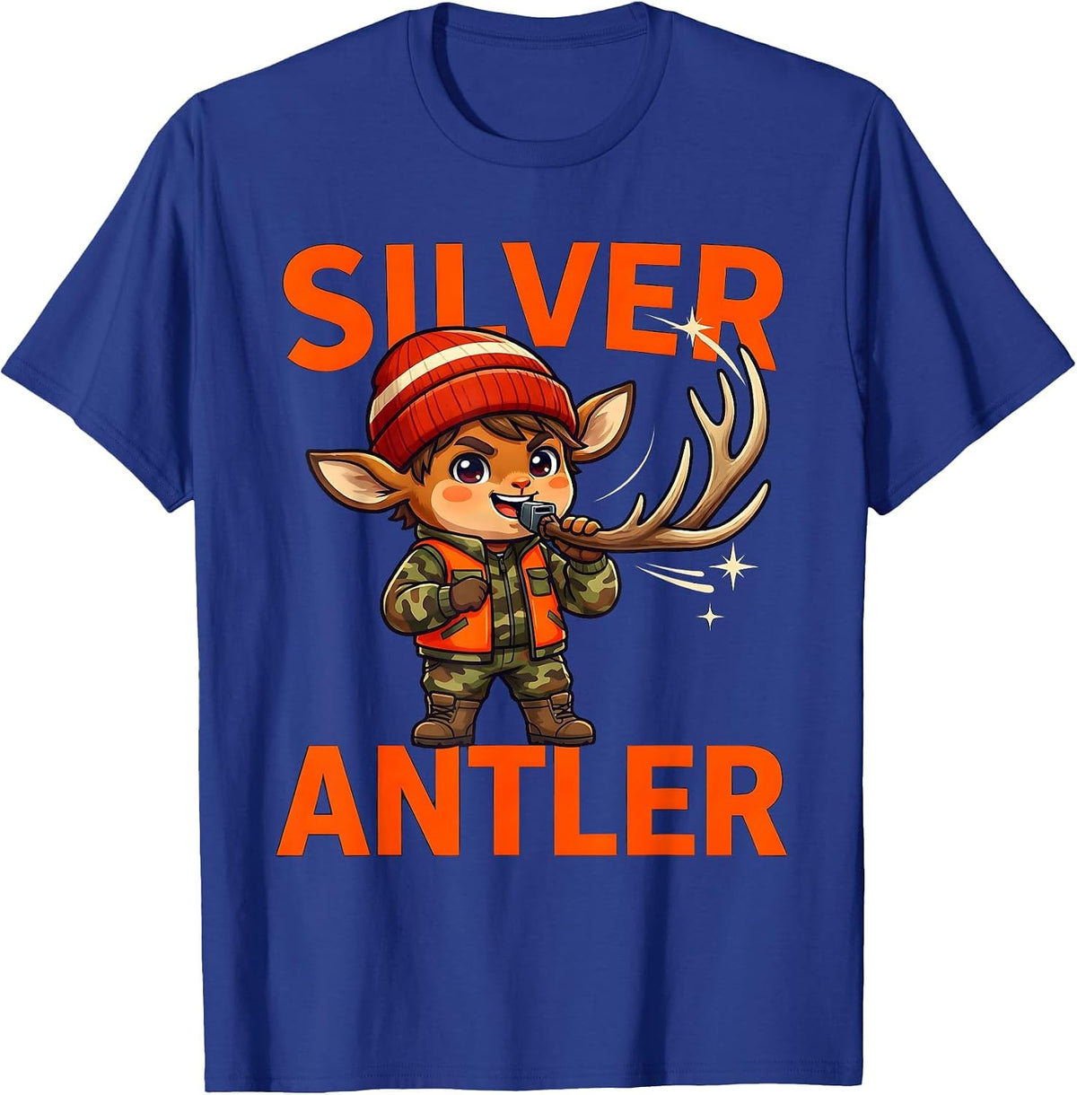 Men's SILVER ANTLER Funny Whitetail Deer Hunter Christmas T-Shirt - Royal Blue
