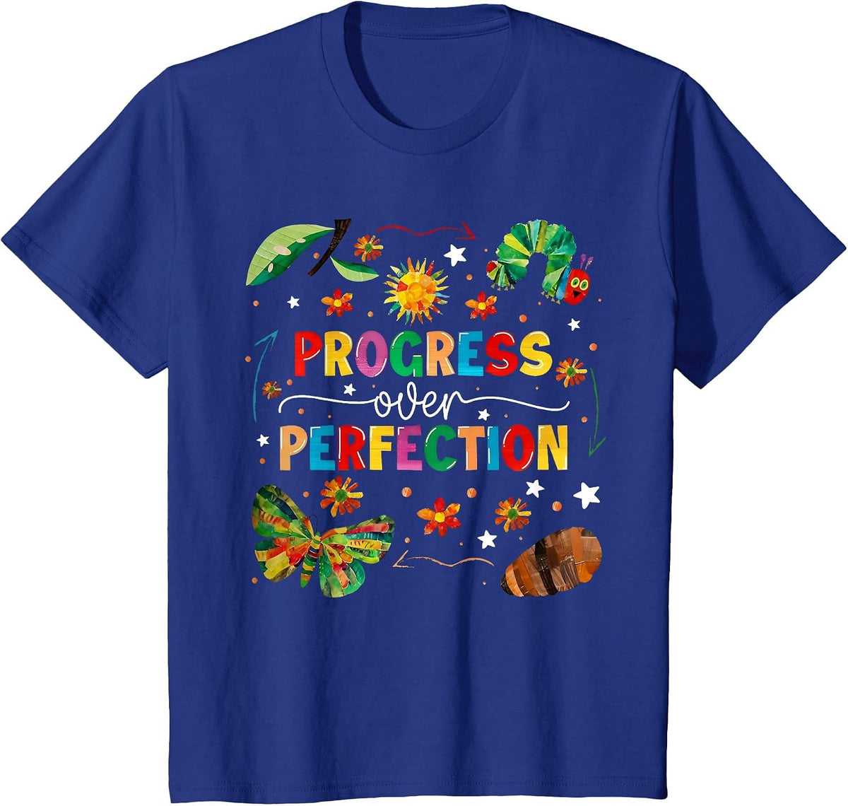 Progress Over Perfection Teacher Student Back to School T-Shirt - Royal Blue