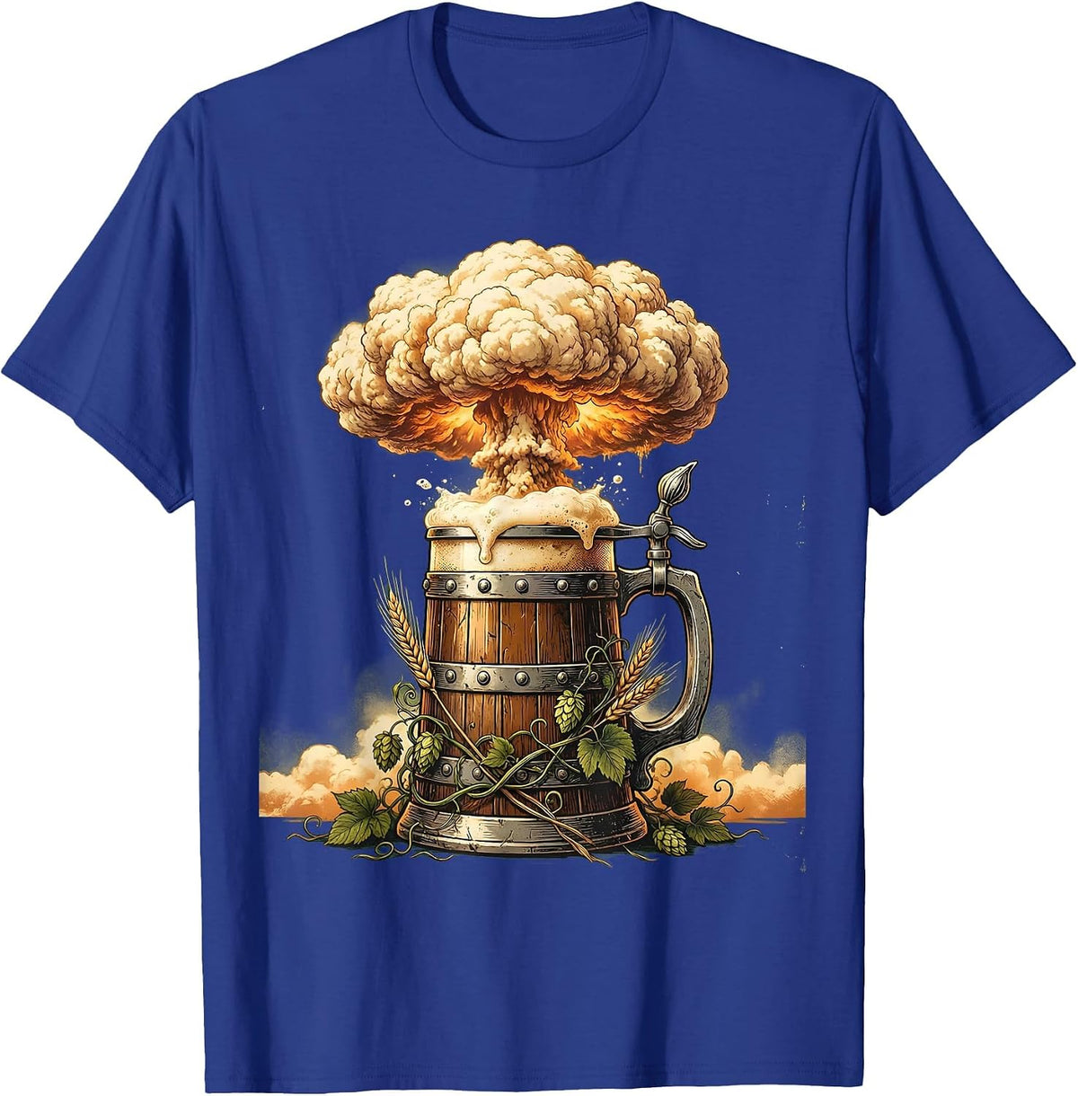 Men's Oktoberfest Beer Foam Mushroom Cloud Graphic T-Shirt - Royal Blue