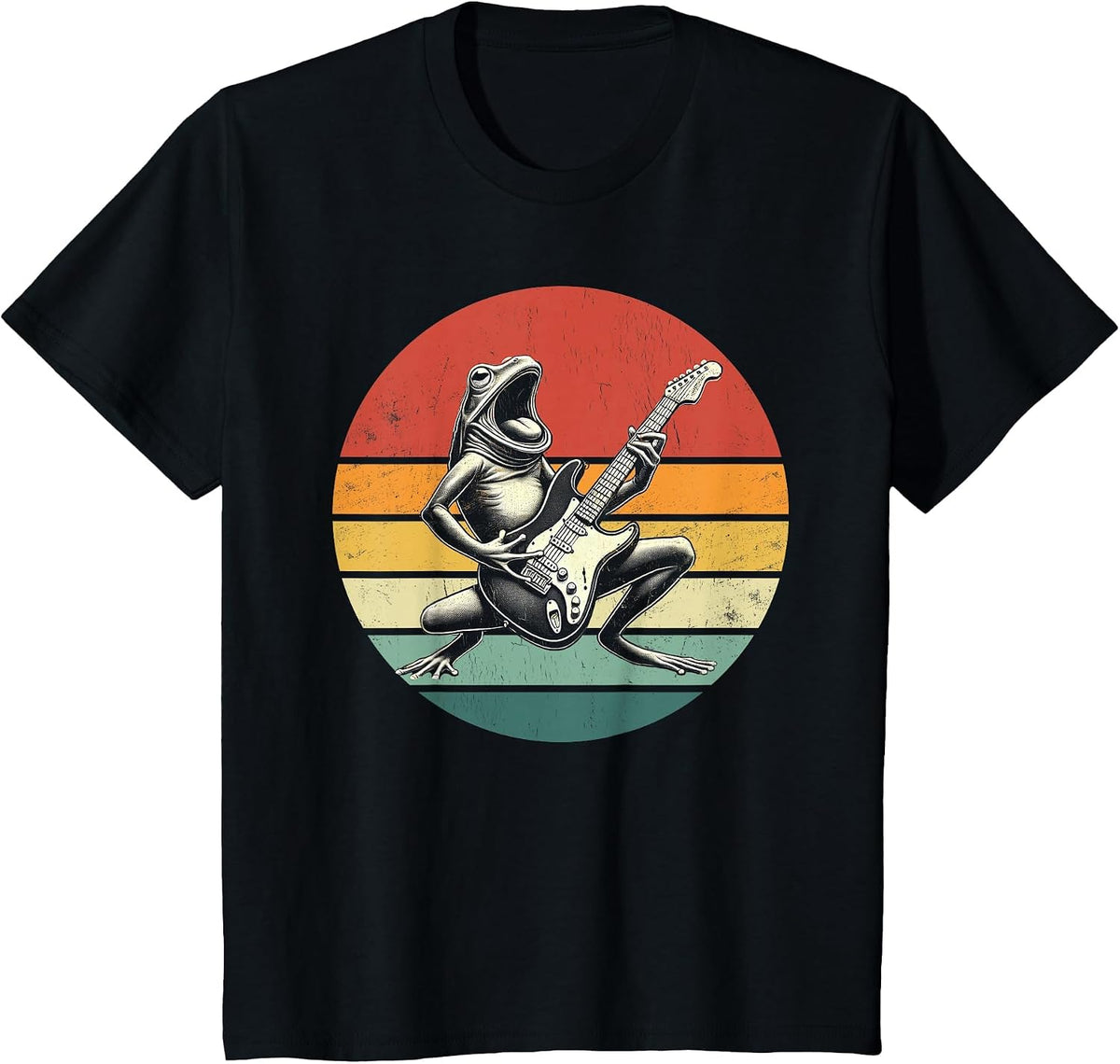 Vintage Frog Band Rock Funny Frog Playing Electric Guitar T-Shirt - Black