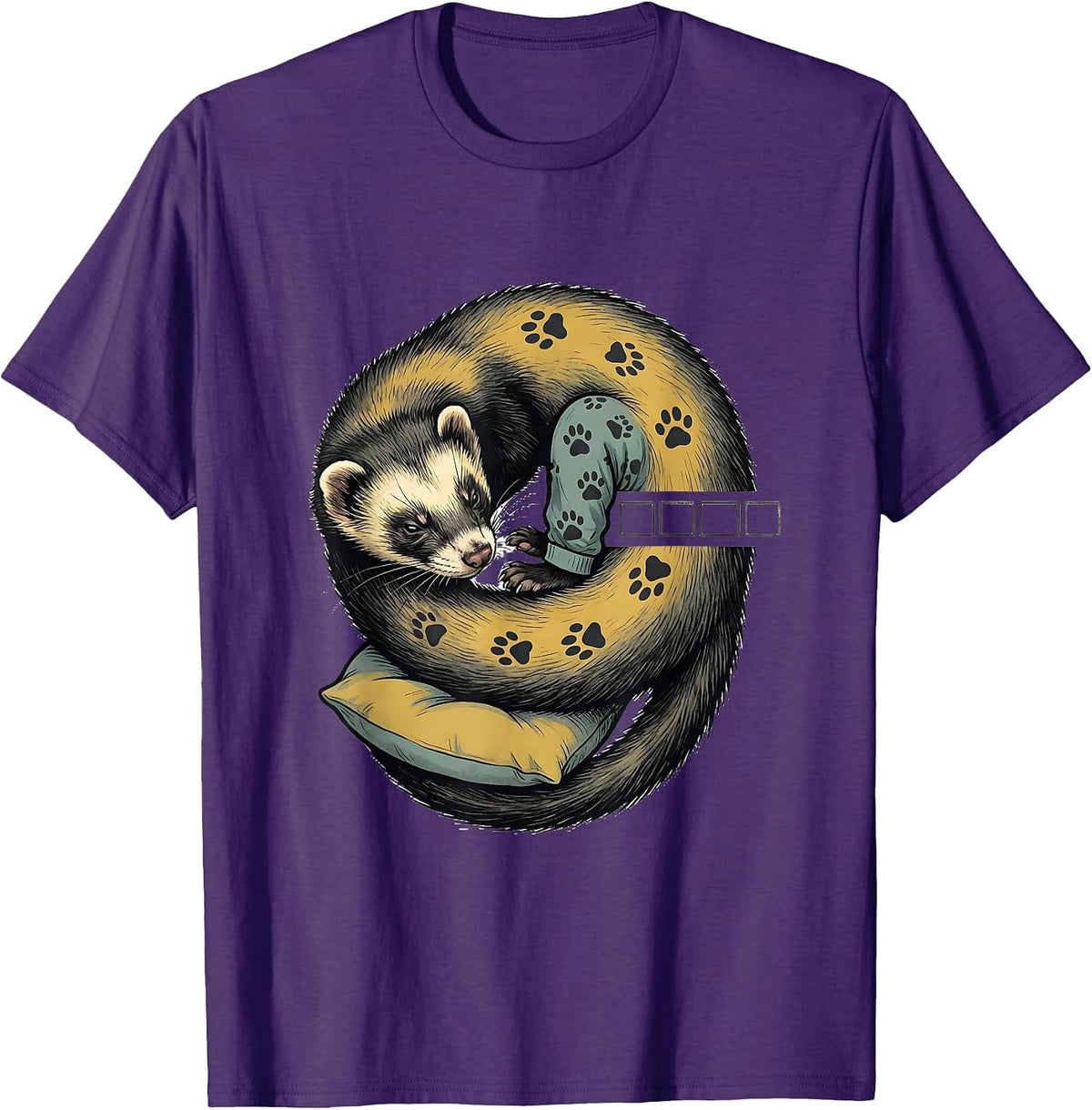 Men's Sleepy Ferret Midcentury Modern Cozy Pet Portrait T-Shirt - Purple