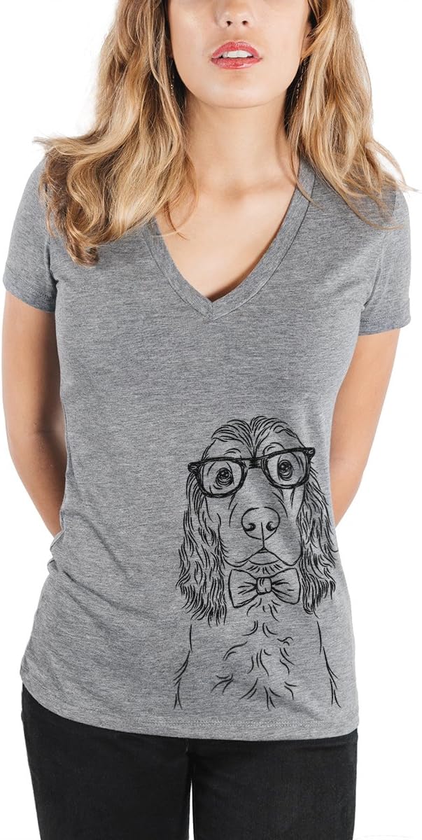 Inkopious Logan the Cocker Spaniel Triblend T-Shirt - Grey Slim Fit V-neck
