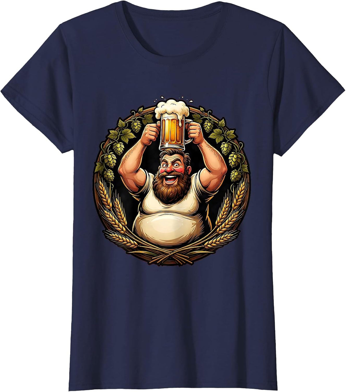 Women's Prost Bearded Tankard Raise Celebration Graphic T-Shirt - Navy Blue