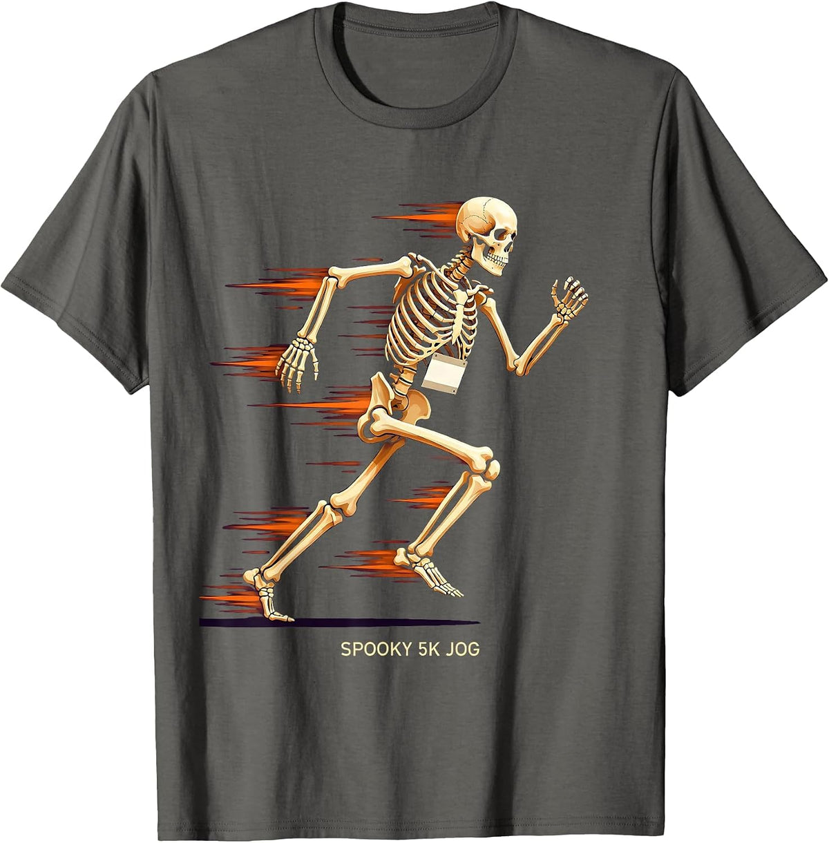 Spooky 5K Jog Funny Skeleton Runner Halloween Race Matching T-Shirt - Asphalt Grey