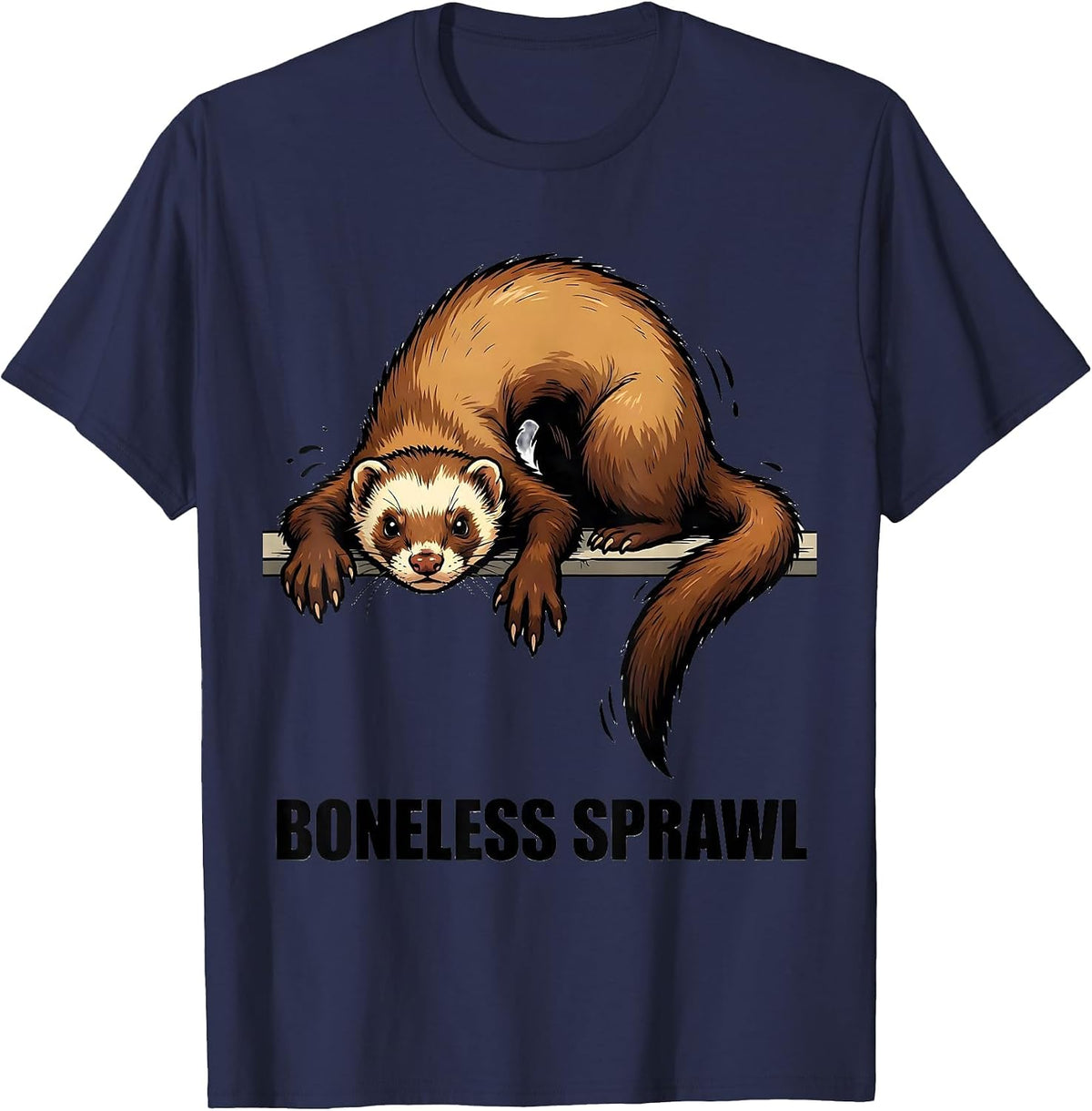 Men's Boneless Sprawl Cartoon Ferret Lover Funny Gift T-Shirt - Navy Blue